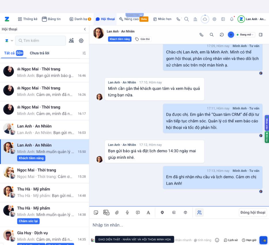 Tư vấn khách hàng trên Zework