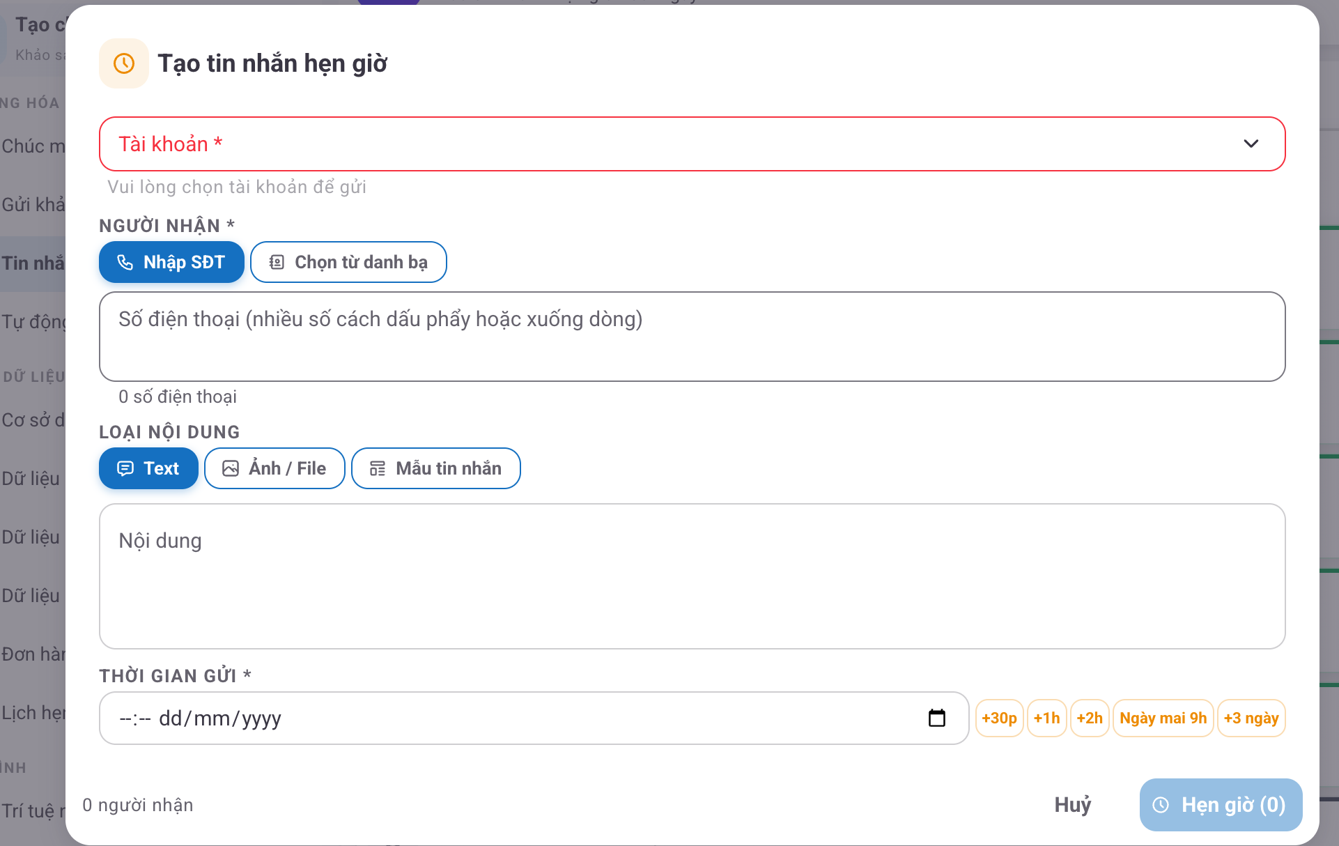 Tạo tin nhắn hẹn giờ