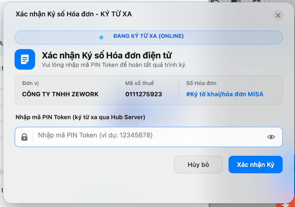 Popup xác nhận ký số hóa đơn điện tử